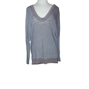 Cha Sor M Oversized Shirt Blouse Top Long Sleeve Burnout Gray Purple Lon…